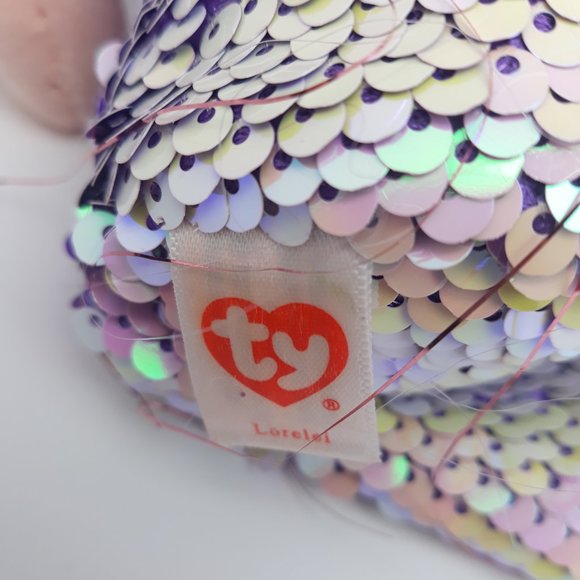 Ty Sea Sequins "Lorelei" 10" Beanbag Plush 2021 Purple Mermaid Stuffed Toy - Picture 4 of 5